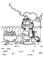 coloriage garfield fait un barbecue